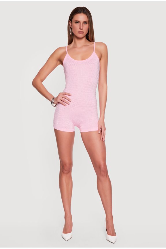 Women's Spaghetti Strap Rhinestone Detail Romper