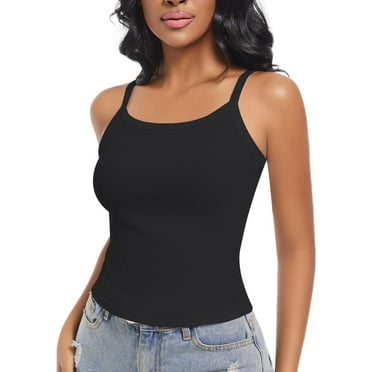 Women's Spaghetti Strap Ribbed Tank Tops Scoop Neck Sleeveless Slim Fit Camisole