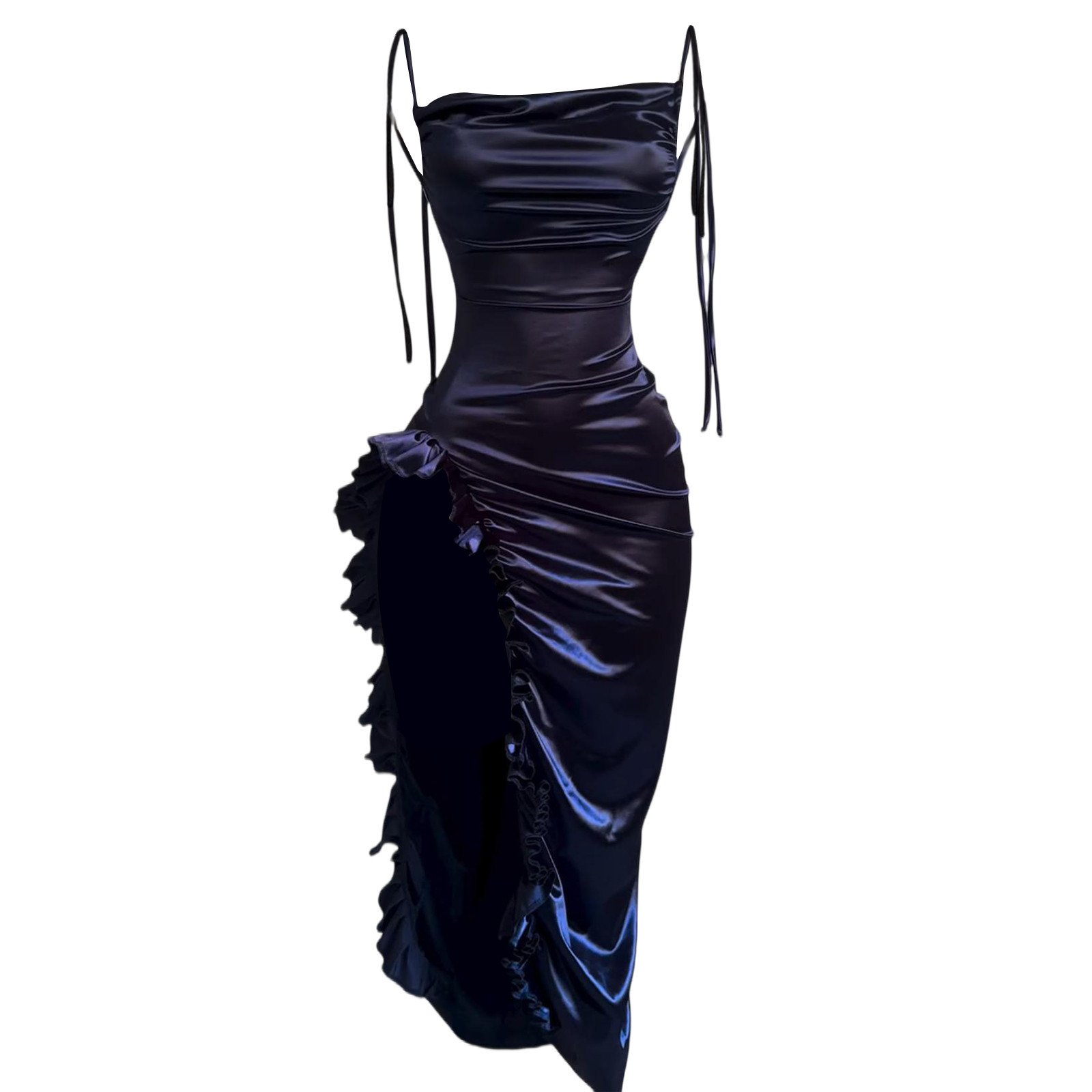 knee length dresses for ladies Designer Column Satin Lace Spaghetti Straps Sleeveless Evening Gowns w   Newinlook