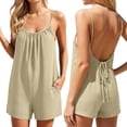 thumbnail image 1 of Women's Spaghetti Strap Scoop Neck Backless Romper Loose Casual Summer Outfit with Pockets, 1 of 5