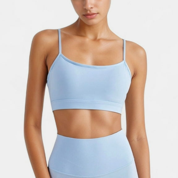 Women's Spaghetti Strap Scoop Neck Sports Bra Top with Lightweight Stretch Fabric - X Large, Light Blue