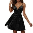 Women's Spaghetti Strap Sequin Mini Party Dress Sparkly Glitter Sexy V
