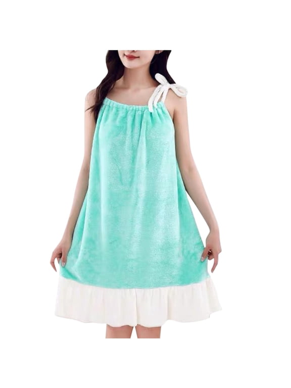 Women's Spaghetti Strap Shower Wrap Robe,Terry Cloth Spa Wraps Bath Towel Wrap Night Dress, Plush Bath Skirt Wrap Night Gown