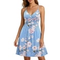 thumbnail image 1 of Women's Spaghetti Strap Summer Floral Vacation Dress, Boho V Neck Sleeveless Swing Wedding Guest Beach Dresses, 1 of 7