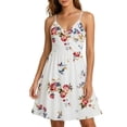 thumbnail image 1 of Women's Spaghetti Strap Summer Floral Vacation Dress, Boho V Neck Sleeveless Swing Wedding Guest Beach Dresses, 1 of 7