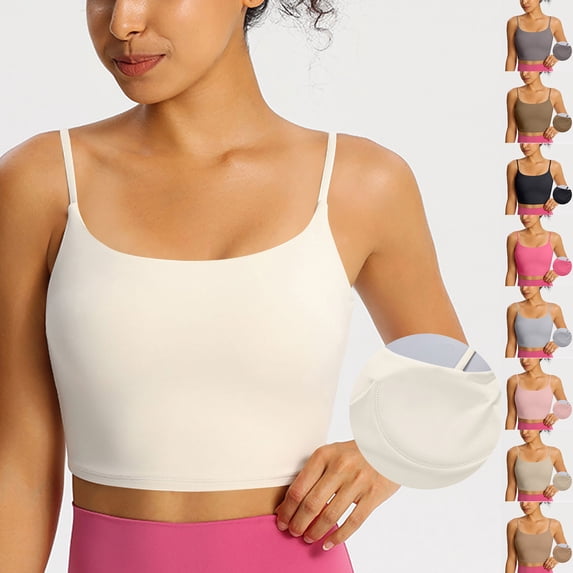 Women's Spaghetti Strap Tank Tops Camisole Tank Tops Tube Slim Fitted Basic Cami Crop Top Beige,Size L