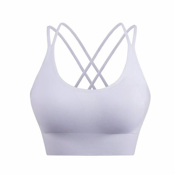 Women's Spaghetti Strap Yoga Bras Solid Sleeveless Cold Shoulder Casual Tanks Blouse Tops V-Neck No Underwire Bra Feature Hook and Eye Closure Molded Bra Style Y-12 , White M
