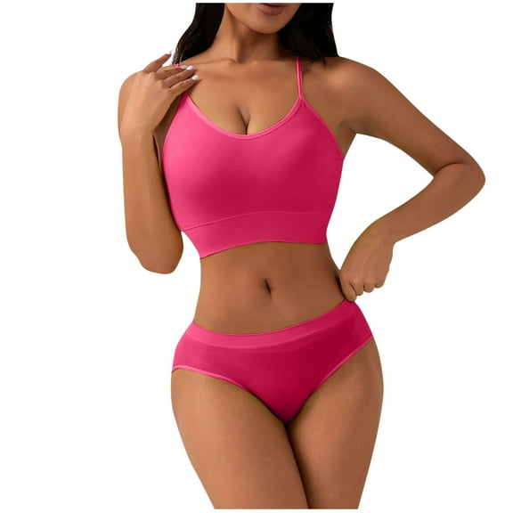 Women's Spaghetti Straps Bra Wireless Sports Bras Support Push-Up Bralettes With High Waisted Panty Comfy Seamless Workout 2 Piece Yoga Lingerie Set