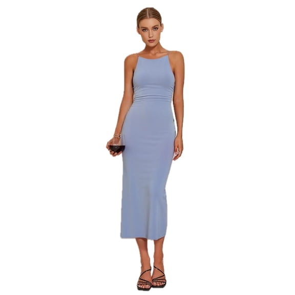 Women's Spaghetti Straps Midi Bodycon Dress 94% Polyester 6% Elastane Stretchy Comfortable Imported Flattering Fit