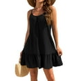 thumbnail image 1 of Women's Spaghetti Straps Ruffle Mini Dress Scoop Neck Sleeveless Babydoll Short Dress Flowy Summer Beach Dresses Black M, 1 of 4