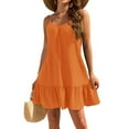 thumbnail image 1 of Women's Spaghetti Straps Ruffle Mini Dress Scoop Neck Sleeveless Babydoll Short Dress Flowy Summer Beach Dresses Orange XL, 1 of 4