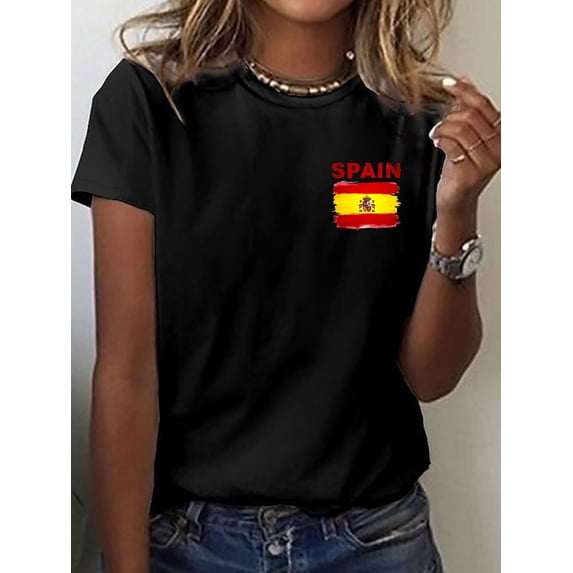Women's Spain Flag National Pride Graphic Cotton T-Shirt