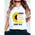thumbnail image 1 of Women's Spanish Christian Bible Verse T-Shirt, Jesus Es El Camino Juan 14:6 Sunflower Graphic Tee, Faith Inspirational Crew Neck Short Sleeve Cotton Shirt, Religious Gift for Women, 1 of 10