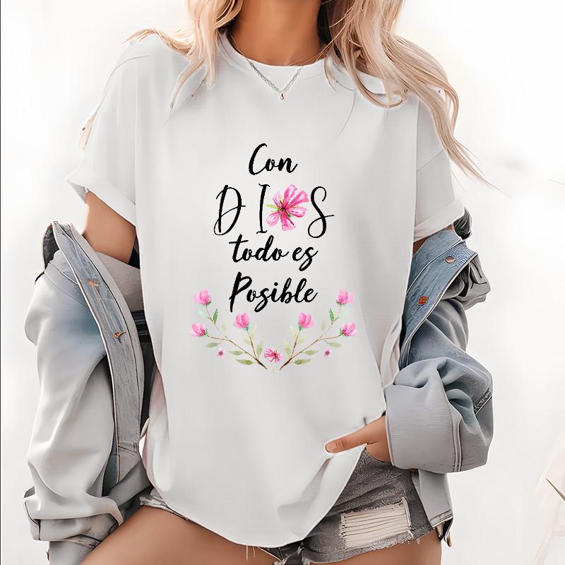 Women's Spanish Christian T-Shirt | "Con DIOS Todo es Posible" Floral ...