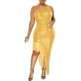 thumbnail image 1 of Women's Sparkle One Shoulder Fringes Dress Sexy Sequins Bodycon Prom Dresses Party Cocktail Evening Gowns, 1 of 5