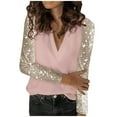 thumbnail image 1 of Women's Sparkle Sequin Shirt Tops Glitter Long Sleeve V Neck Blouses Casual Fashion Loose Fit Shirts, 1 of 1