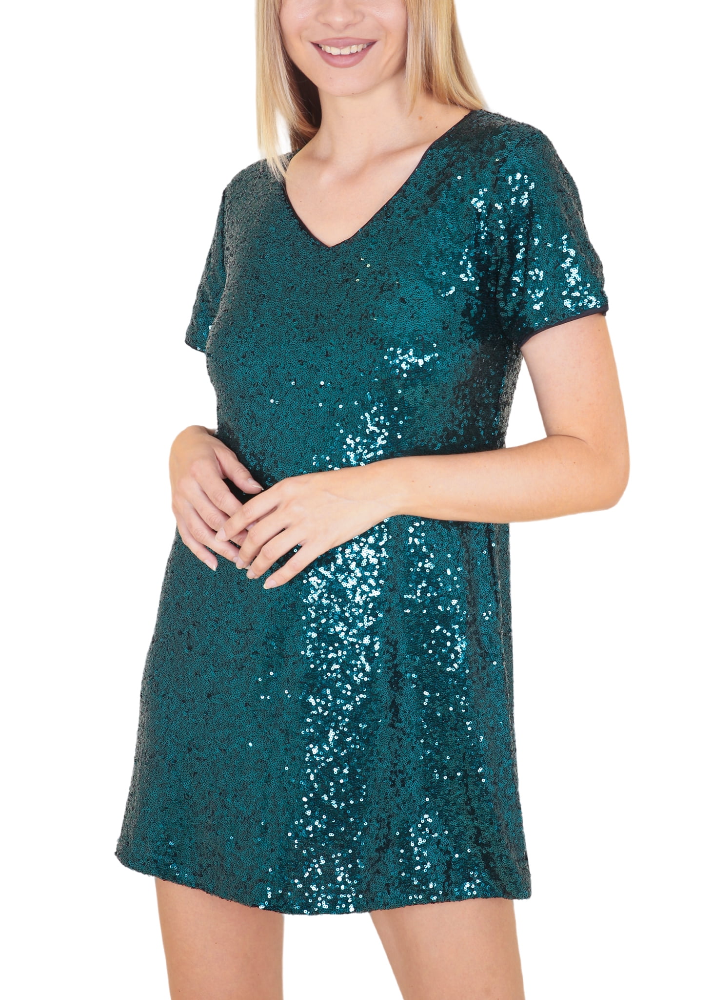 Women's Sparkle Sequin Short Sleeve Shimmer Glitter Party Tunic Top Dress -  Walmart.com