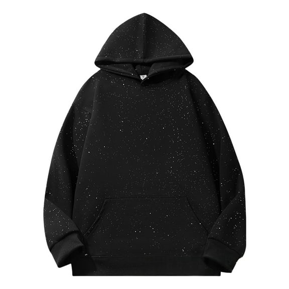 Women's Sparkle Solid Color Hooded Sweatshirt with Pocket, Oversized Long Sleeve Pullover, Soft Comfortable Casual Streetwear for Spring Fall Daily Wear, Work, Sports and Loungewear Black L