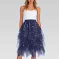 thumbnail image 1 of Women's Sparkle Tulle Skirt with High Elastic Waist, Glitter Layered A Line Midi Skirt with Irregular Hem, Prom Party Festival Skirt for Carnival, Street Fashion and Birthday Gift Navy L, 1 of 8