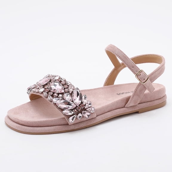 Trendin Mode Women's Flat Sandals, Sparkle Crystal Ankle Strap Summer Shoes