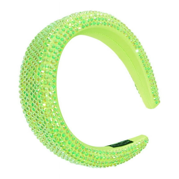 Women's Sparkling Crystal Padded Rhinestone Wide Bejeweled Hair Headband Party Hairband Hair Accessories in Lime Green