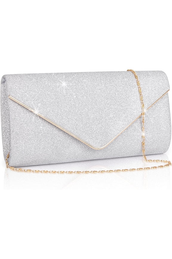 Women's Sparkling Envelope Clutch Purse, Elegant Evening Handbag with Detachable Chain Strap for Party Wedding Formal Occasions