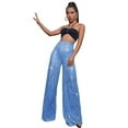 thumbnail image 1 of Women's Sparkling Metallic Trousers Glittering Sequins Wide Leg Flared Pants for Night Out Dance and Carnivals Costumes, 1 of 9