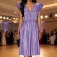 thumbnail image 1 of Women's Sparkling Party Dress with V-Neck and Puff Sleeves for Evening, 1 of 8