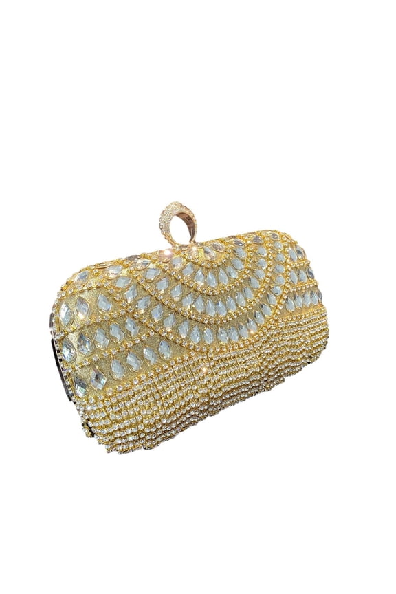 Women's Sparkling Rhinestone Bow Clutch, Vegan Leather Evening Bag with Removable Chain for Bridal Prom Wedding Cocktail Party (Pearl Rhinestone)