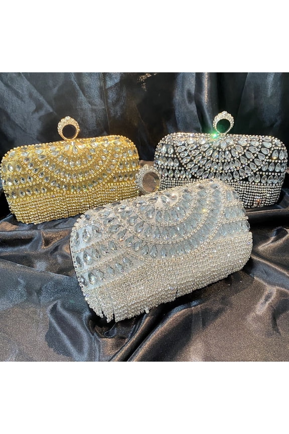 Women's Sparkling Rhinestone Bow Clutch, Vegan Leather Evening Bag with Removable Chain for Bridal Prom Wedding Cocktail Party (Pearl Rhinestone)