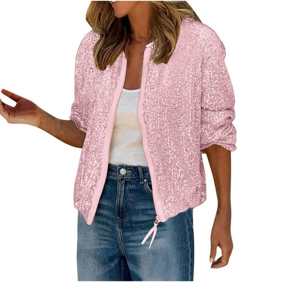 Women's Sparkling Rhinestone Zipper Evening Party Coat Glitter Cardigan Disco Clubwear