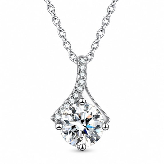 Women's Sparkling Round-Cut Pendant Necklace, White Copper Silver-Tone Clear Stone Necklace, Fashion Commuter Necklace for Women
