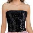 thumbnail image 1 of Women's Sparkling Sequin Bustier Top, Mardi Gras Bodycon Clubwear, Stretchy Glitter Tube Top for Festival, Party, Night Out and Holiday Events Black One Size, 1 of 4