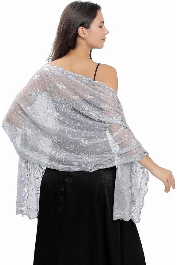 Women's Sparkling Sequin Deco Wedding Scarf for Bride 1920s Shawls and Wraps for Evening Party Dress