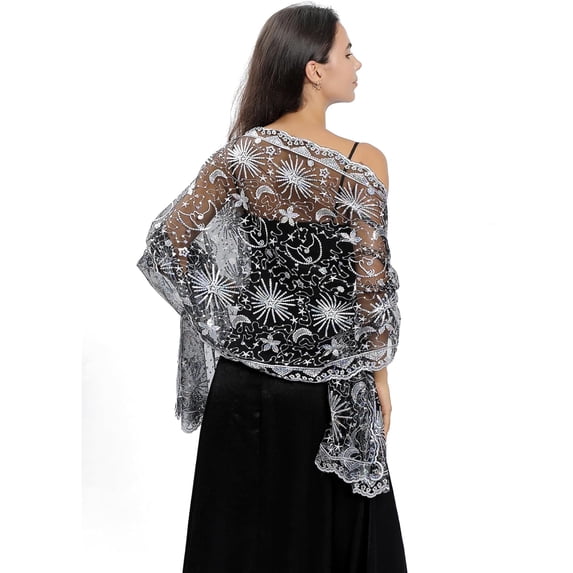 Women's Sparkling Sequin Deco Wedding Scarf for Bride 1920s Shawls and Wraps for Evening Party Dress