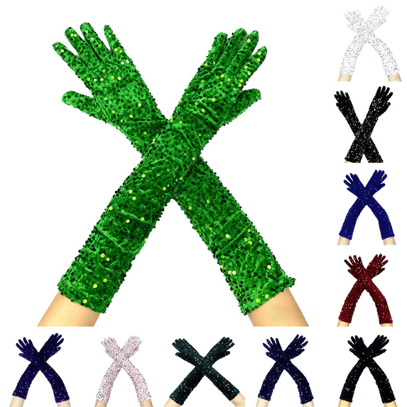 Women's Sparkling Sequin Gloves Long Velvet Arm Sleeves Elegant Evening Gloves for Prom and Wedding