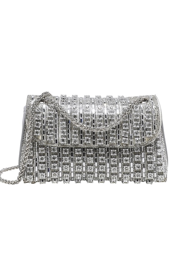Women's Sparkly Crystal Rhinestone Clutch Bag with Chain Strap - Elegant Evening Purse for Cocktail Parties, Prom, Wedding, and Formal Events