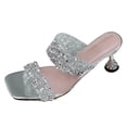 thumbnail image 1 of Women’s Sparkly Dressy Sandals Open Square Toe Rhinestone Heeled Mule Lightweight Kitten Heel Wedding Party Shoes Silver Size 6.5, 1 of 5