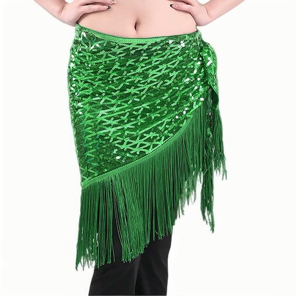 Women's Sparkly Fringed Wrap Skirt, Tie Side Sequins Tassel Hip Scarf Waist Towel for Belly Dance Festival Rave Party