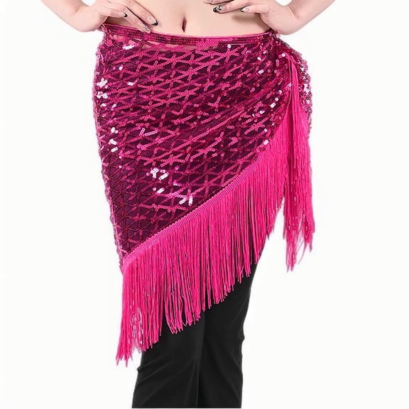 Women's Sparkly Fringed Wrap Skirt, Tie Side Sequins Tassel Hip Scarf Waist Towel for Belly Dance Festival Rave Party