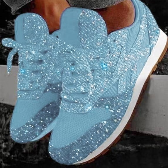 Women's Sparkly Glitter Casual Tennis Sneakers -Lace Up Breathable Bling Crystal Comfort Bling Walking & Running Fashion Shoes
