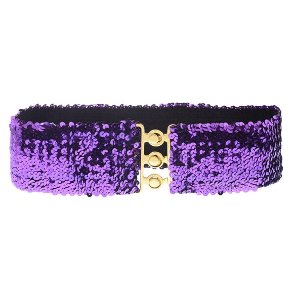 Women's Sparkly Glitter Sequin Wide Stretch Elastic Belt Accessory, Purple, One Size