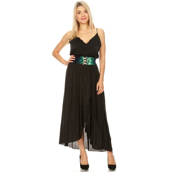 Women's Sparkly Glitter Sequin Wide Stretch Elastic Belt Accessory