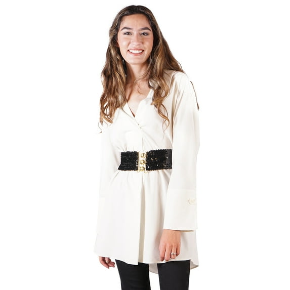 Women's Sparkly Glitter Sequin Wide Stretch Elastic Belt Accessory