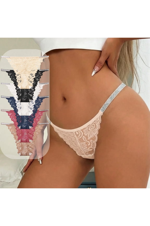 Women's Sparkly Lace Thong with Rhinestone Straps and T-Back Design Featuring Low Rise Cut for Date Nights Bedroom Romance Complexion S