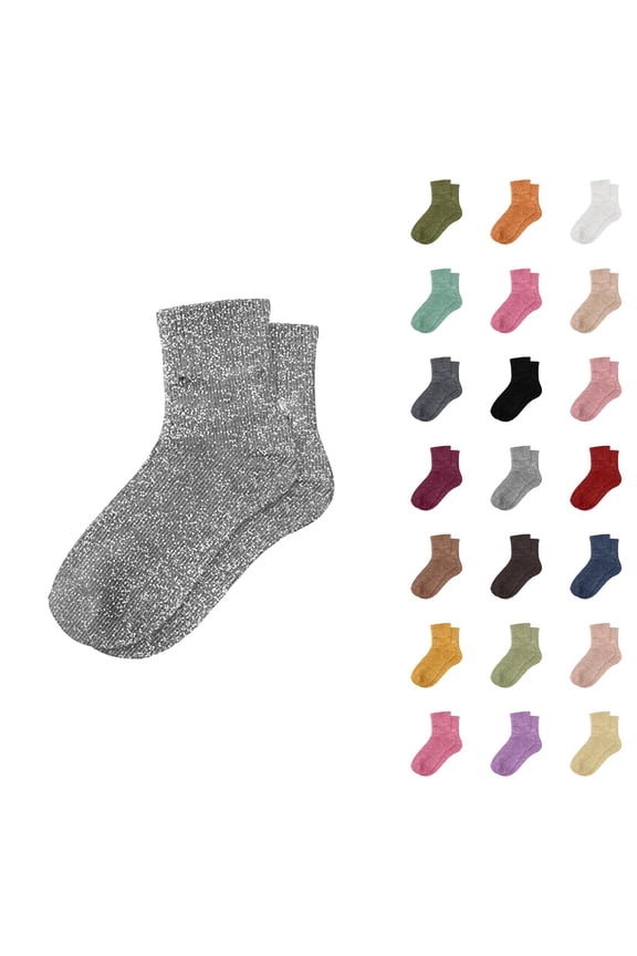 Women's Sparkly Metallic Slouch Socks 2026 Cute Comfortable Fashion Casual Stretch Mid Calf Socks