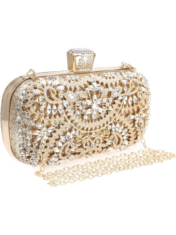 Women's Sparkly Rhinestone Crystal Clutch Purse, Glitter Sequin Bridal Evening Handbag for Beach Wedding Prom Party Formal Occasions