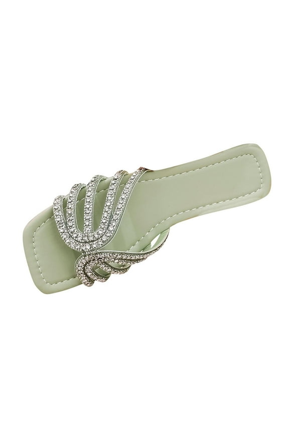 Women's Sparkly Rhinestone Flat Sandals Metallic Slip On Open Toe Slide Sandals Women's Fashionable And Casual Summer New Style Flat Square Head Solid Color Outer Wear Sandals