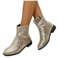 thumbnail image 1 of Women's Sparkly Sequin Ankle Booties Metallic Glitter Leather Mid Calf Chelsea Dress Boots with Side Zipper Gold Size 9, 1 of 6
