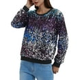 thumbnail image 1 of Women's Sparkly Sequin Crewneck Sweatshirt Long Sleeve Pullover Top, Midnight, X-Large, 1 of 5
